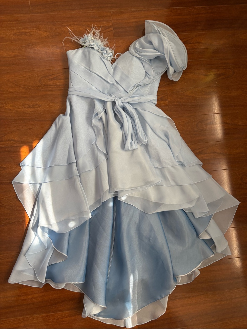 Light Blue One-Shoulder Ruffled Occasion Dress